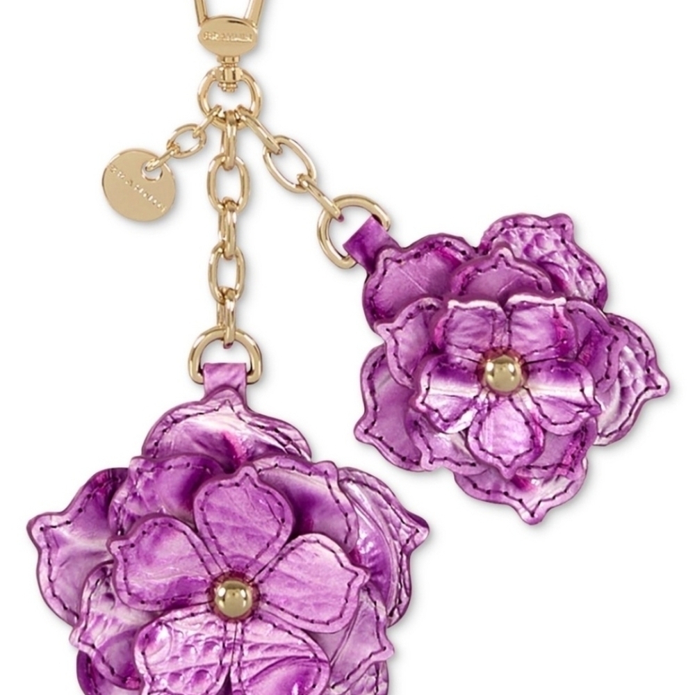 💜▪️Brahmin▪️Flower Duo Lilac Essence Melbourne Genuine Leather Bag Charm - Picture 3 of 6